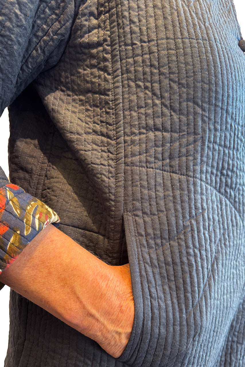 Cotton Quilted Long Reversible Jacket - azure CRLJ-A