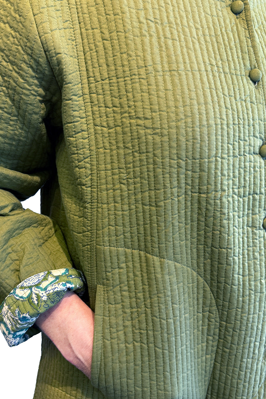 Cotton Quilted Long Reversible Jacket - olive CRLJ-O