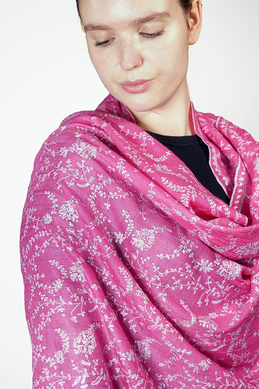 Pashmina Embroidered Scarf - dark pink