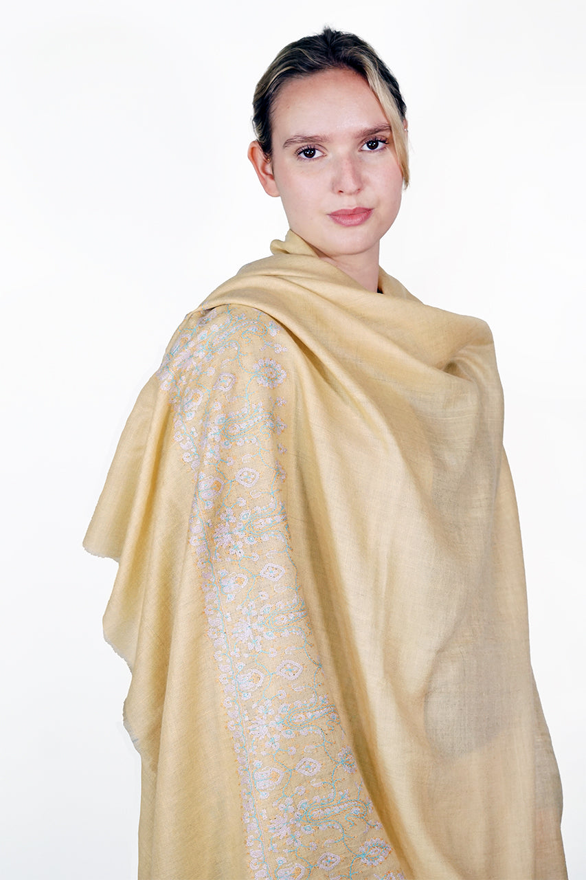 Pashmina Embroidered Shawl - lemon