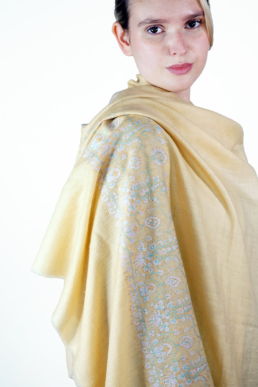 Pashmina Embroidered Shawl - lemon