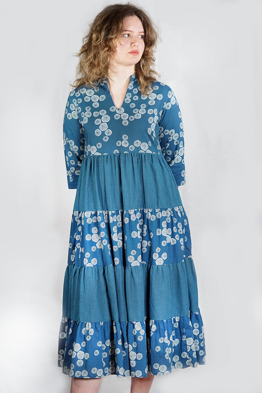 Cotton Balcony Bloom Check Dress -BBCD