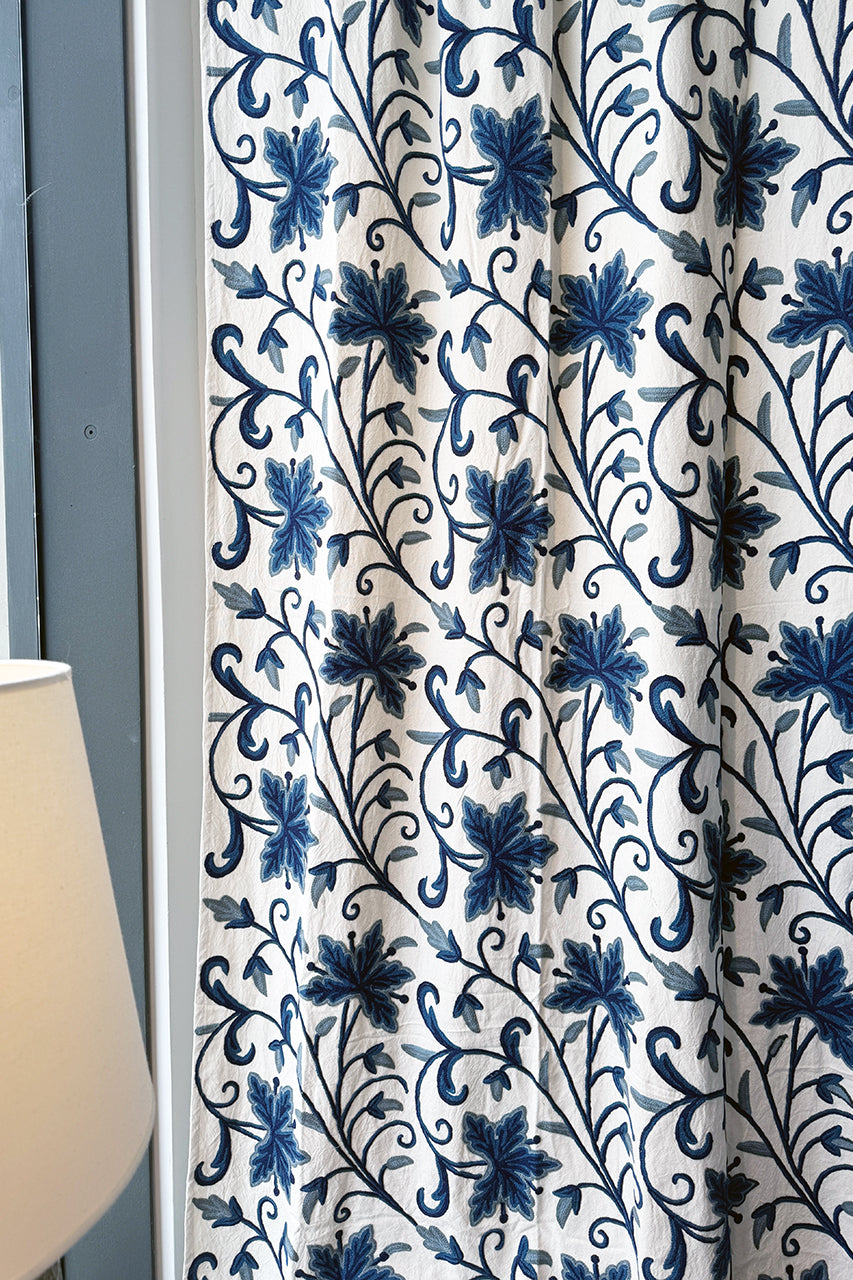 Crewel Embroidered Cotton Curtain - CCH