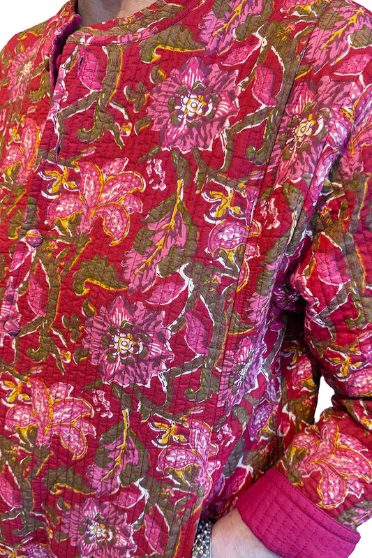 Cotton Quilted Long Reversible Jacket - fuchsia CRLJ-F