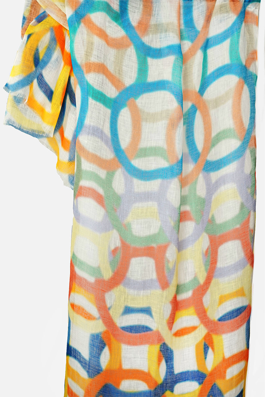 Linen Scarf - Rainbow Rings - LRIN