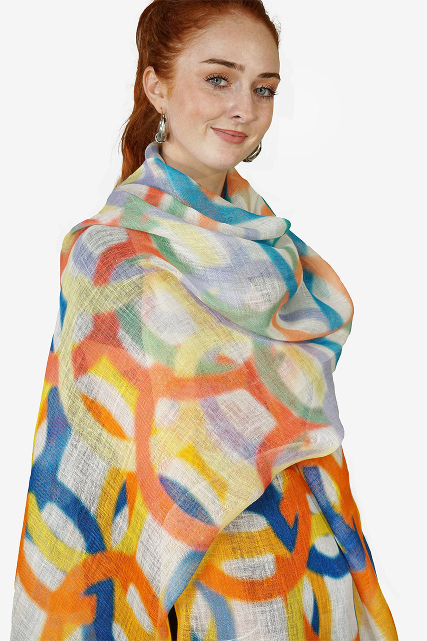 Linen Scarf - Rainbow Rings - LRIN