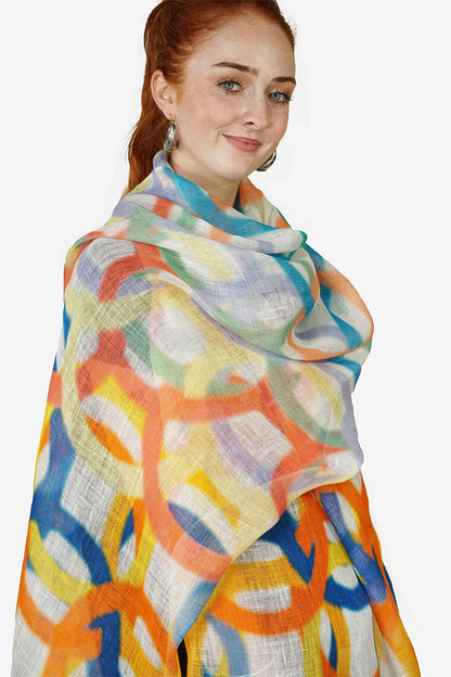 Linen Scarf - Rainbow Rings - LRIN