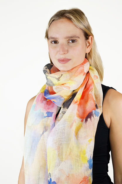 Linen Scarf Water Blossoms  - LWBL