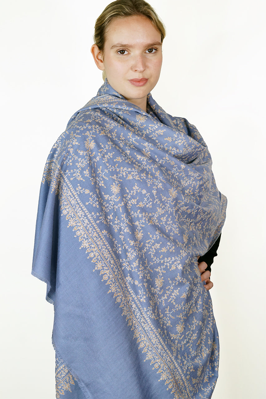 Pashmina Embroidered Shawl - blue