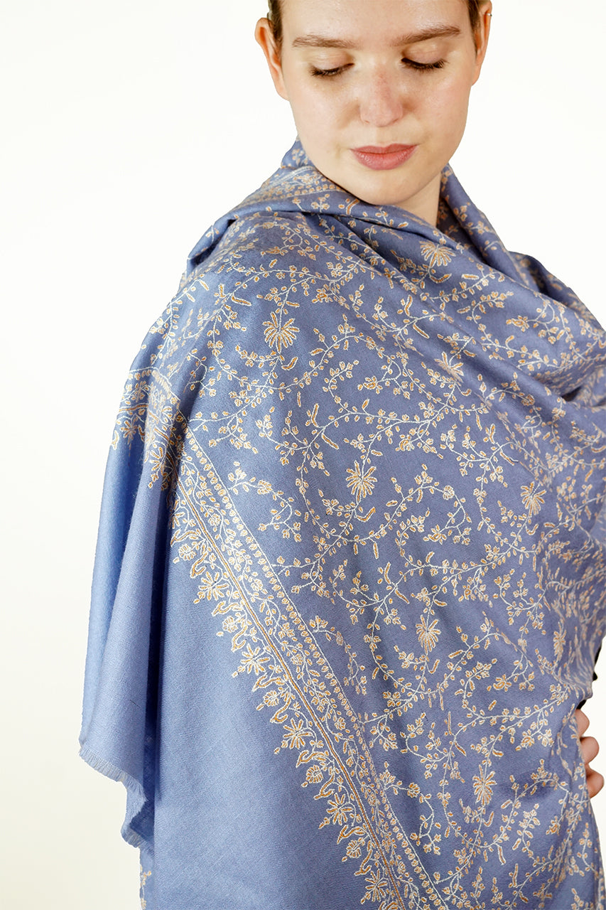 Pashmina Embroidered Shawl - blue