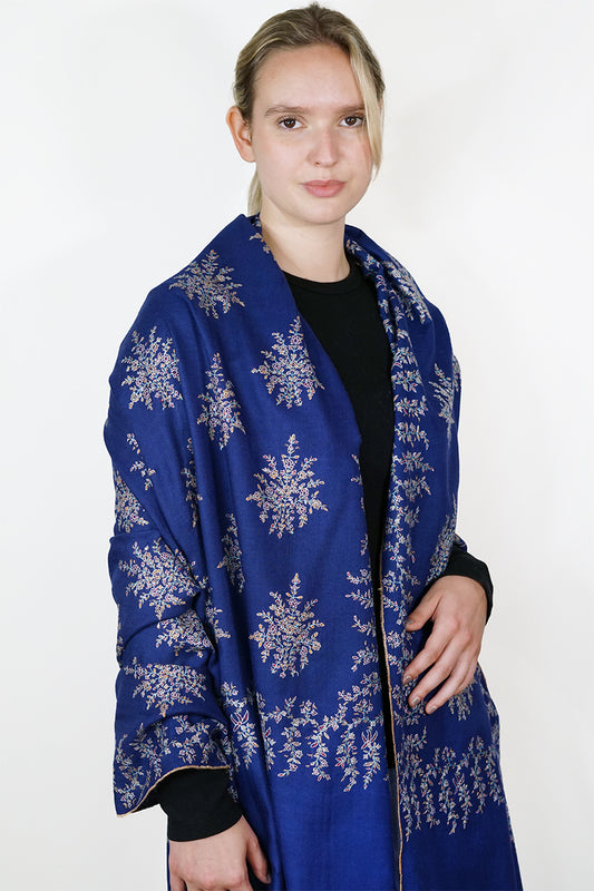 Pashmina Embroidered Shawl - navy blue
