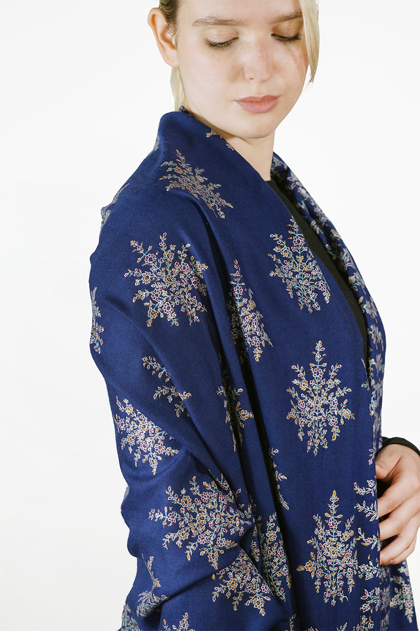 Pashmina Embroidered Shawl - navy blue