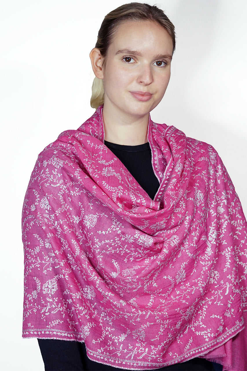 Pashmina Embroidered Scarf - dark pink
