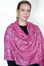 Load image into Gallery viewer, Pashmina Embroidered Scarf - dark pink