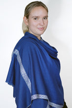 Load image into Gallery viewer, Pashmina Embroidered Scarf - dark blue