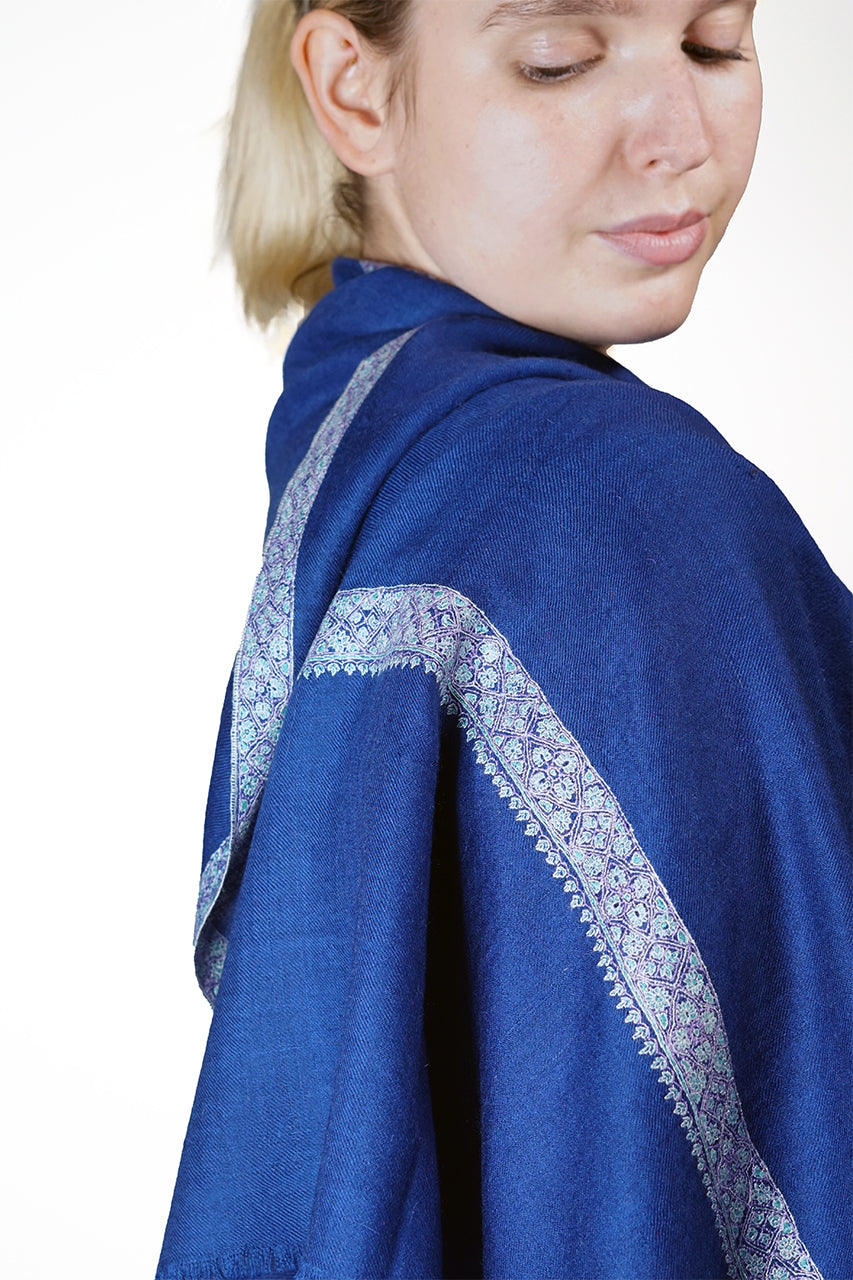 Pashmina Embroidered Scarf - dark blue