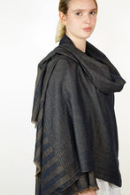 Load image into Gallery viewer, Pashmina Striped Shawl - indigo blue and natural