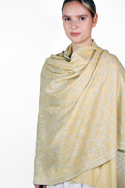 Pashmina Embroidered Shawl |- lemon