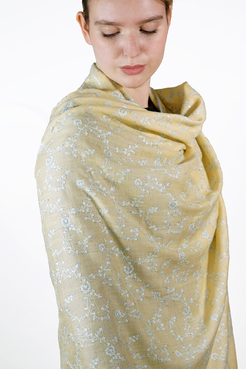 Pashmina Embroidered Shawl |- lemon