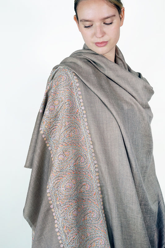 Pashmina Embroidered Shawl - natural