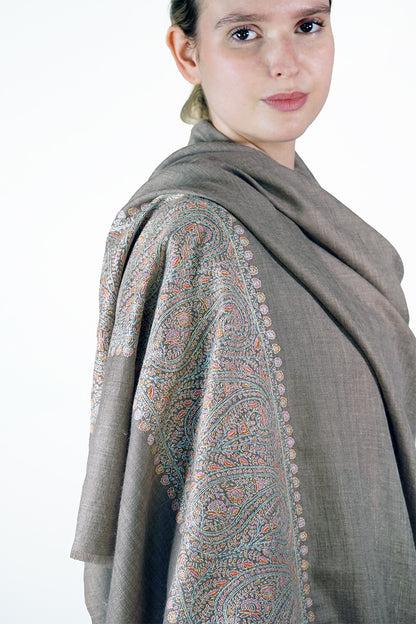 Pashmina Embroidered Shawl - natural