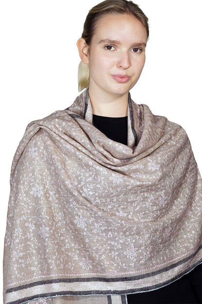 Pashmina Embroidered Scarf - natural with stripe