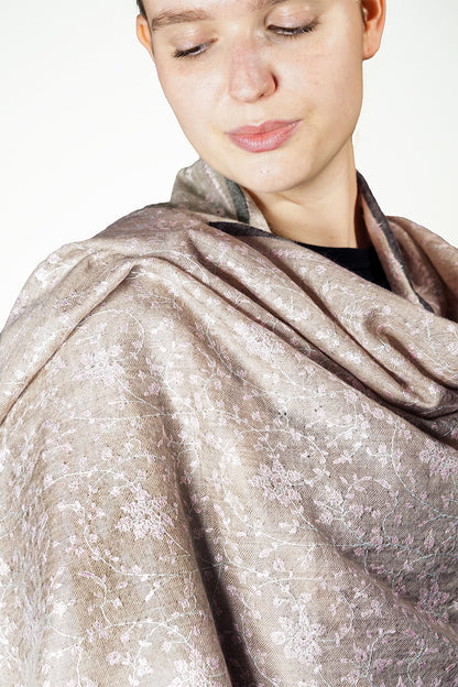 Pashmina Embroidered Scarf - natural with stripe