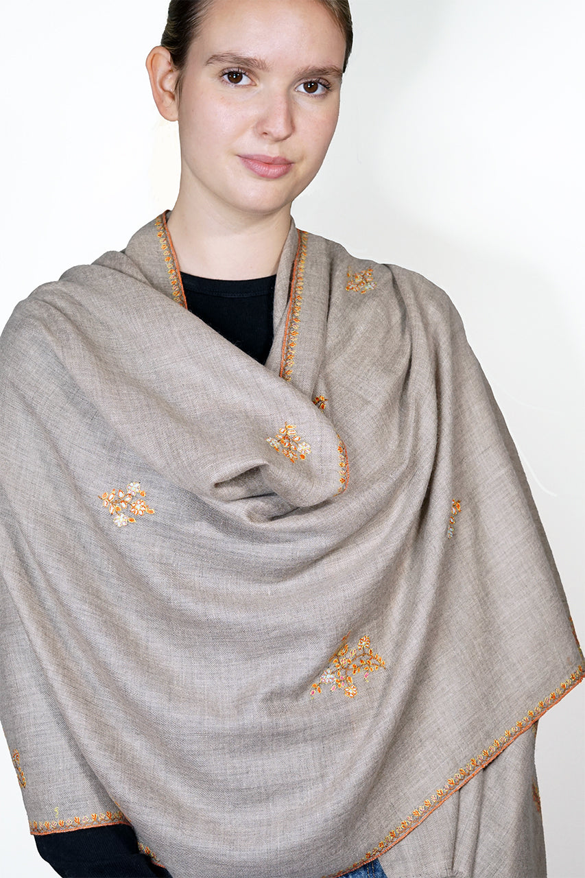 Pashmina Embroidered Scarf - natural