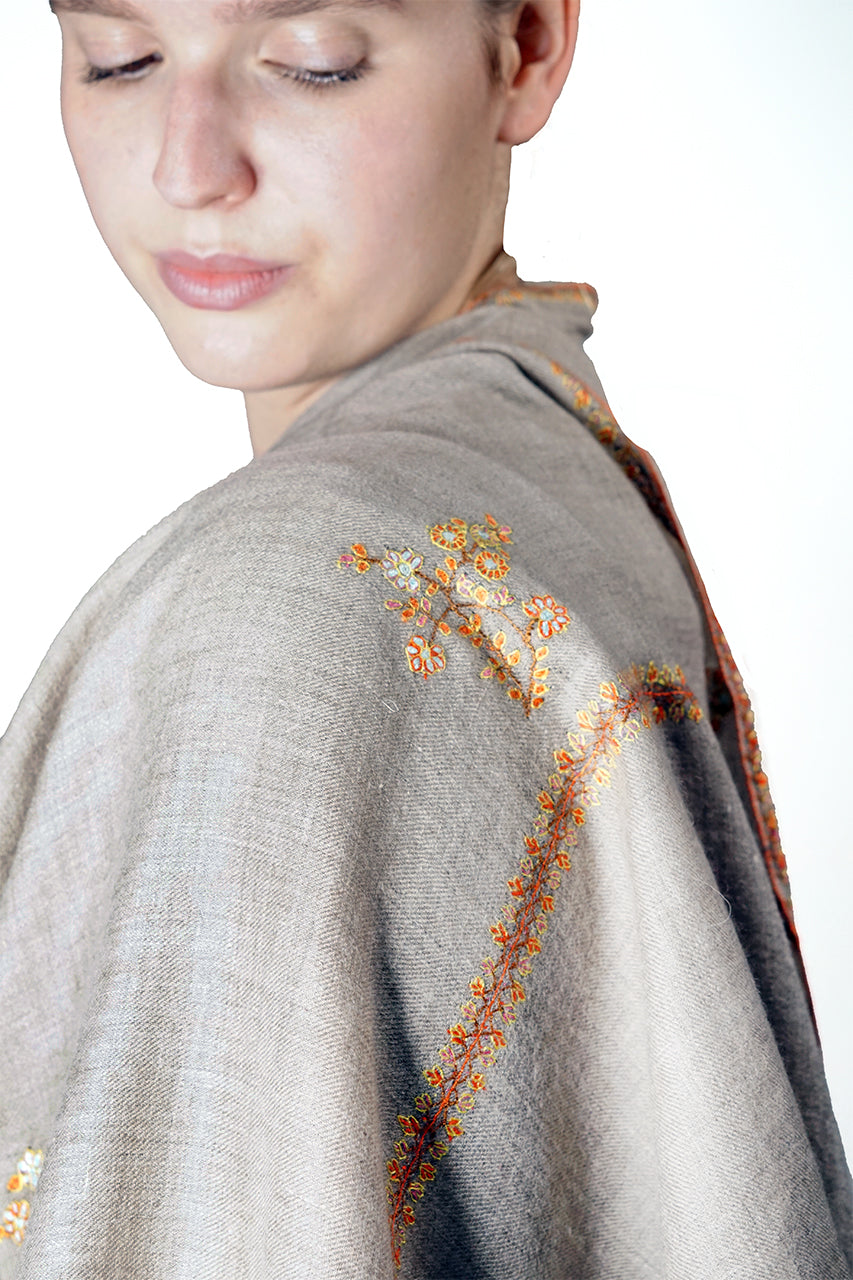 Pashmina Embroidered Scarf - natural