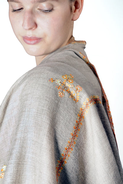 Pashmina Embroidered Scarf - natural