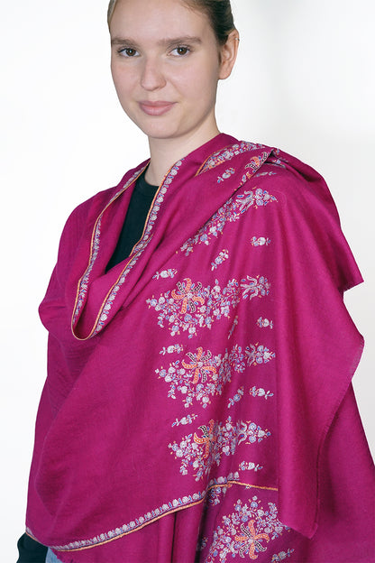 Pashmina Embroidered Scarf -magenta pink