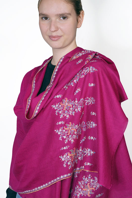 Pashmina Embroidered Scarf -magenta pink