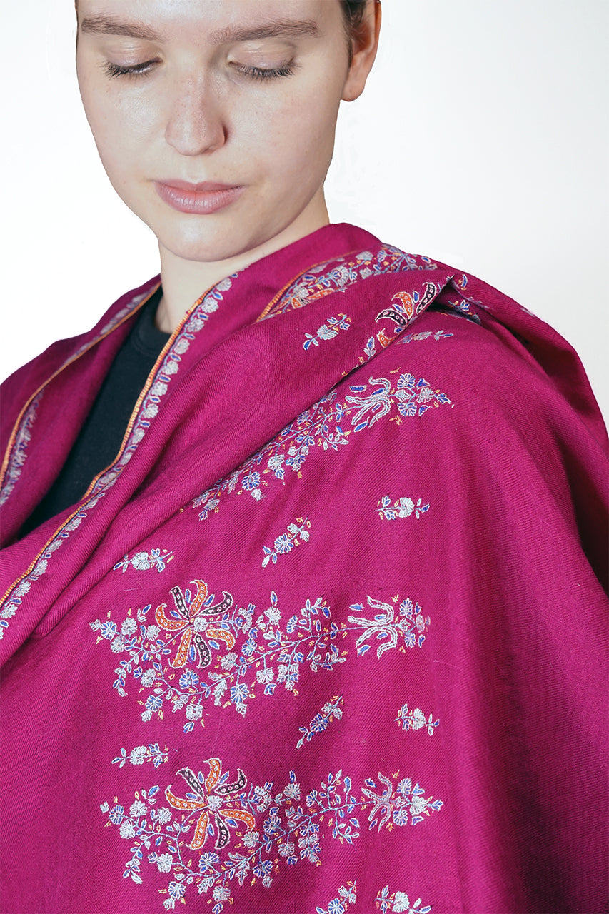Pashmina Embroidered Scarf -magenta pink