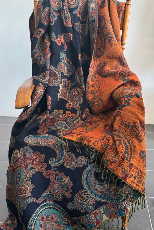 Merino Wool Throw | Paisley Navy  | PAN