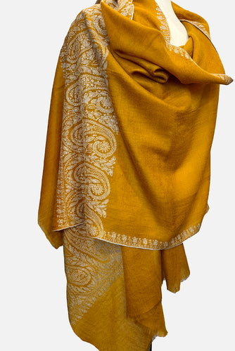 Pashmina Embroidered Scarf - mustard yellow