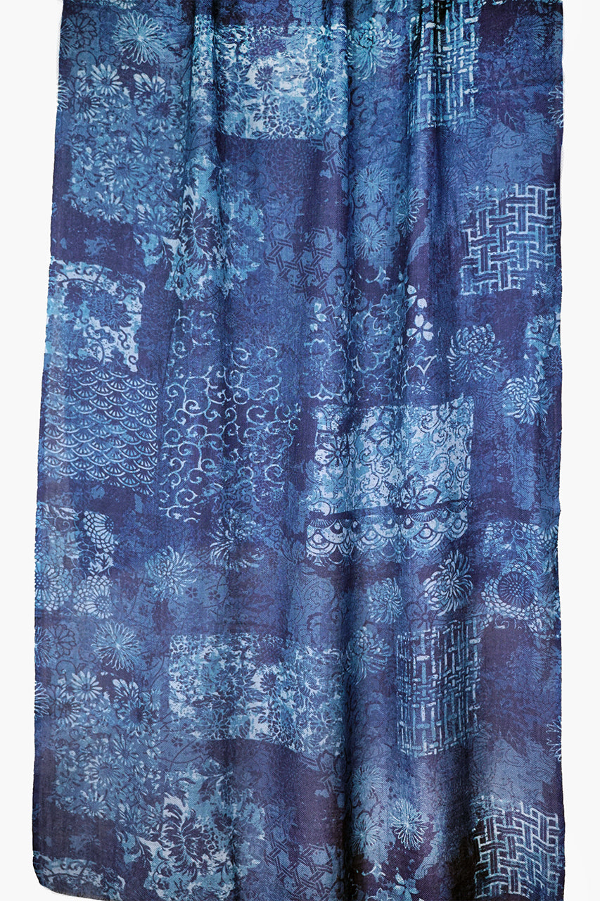 Merino Wool Scarf - Indigo Patches WIND