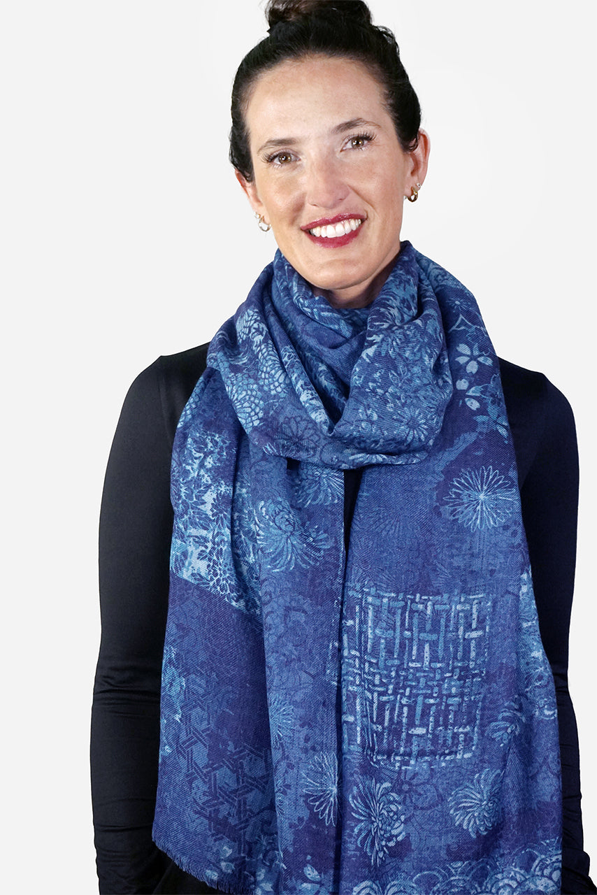 Merino Wool Scarf - Indigo Patches WIND