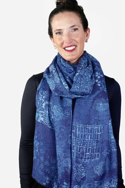 Merino Wool Scarf - Indigo Patches WIND