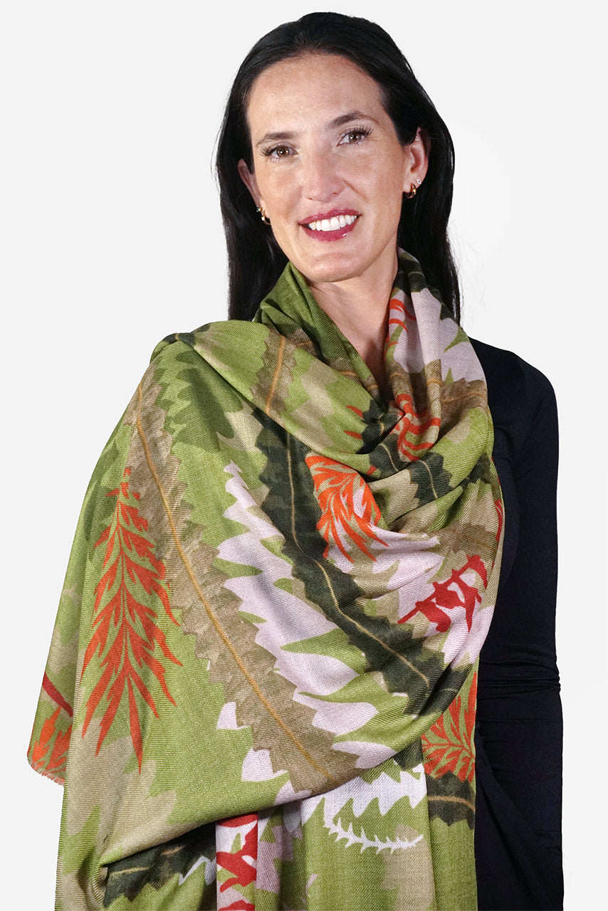Merino Wool Scarf - Native Leaves WNAL