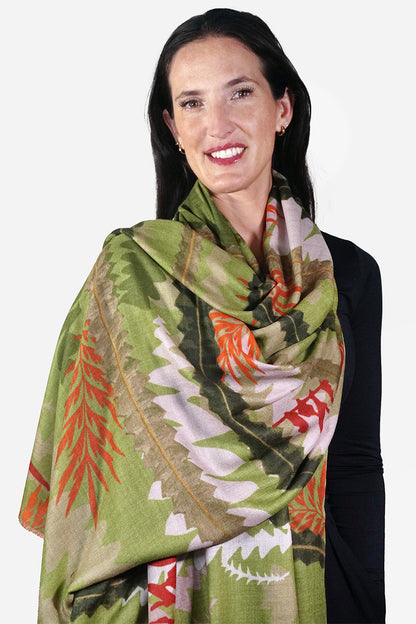 Merino Wool Scarf - Native Leaves WNAL