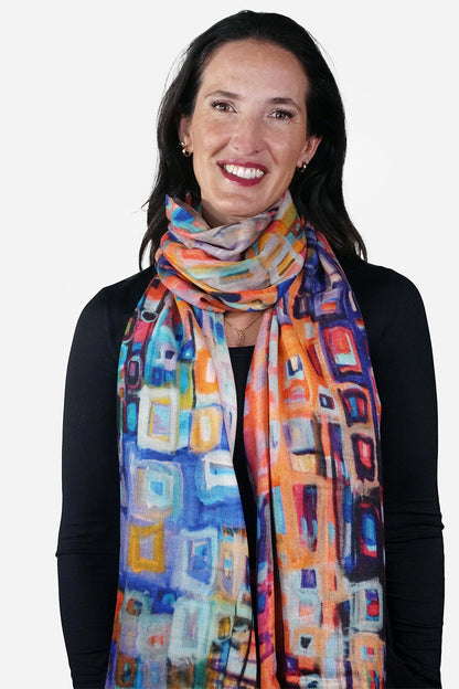 Merino Wool Scarf - Painted Rectangles WPRT