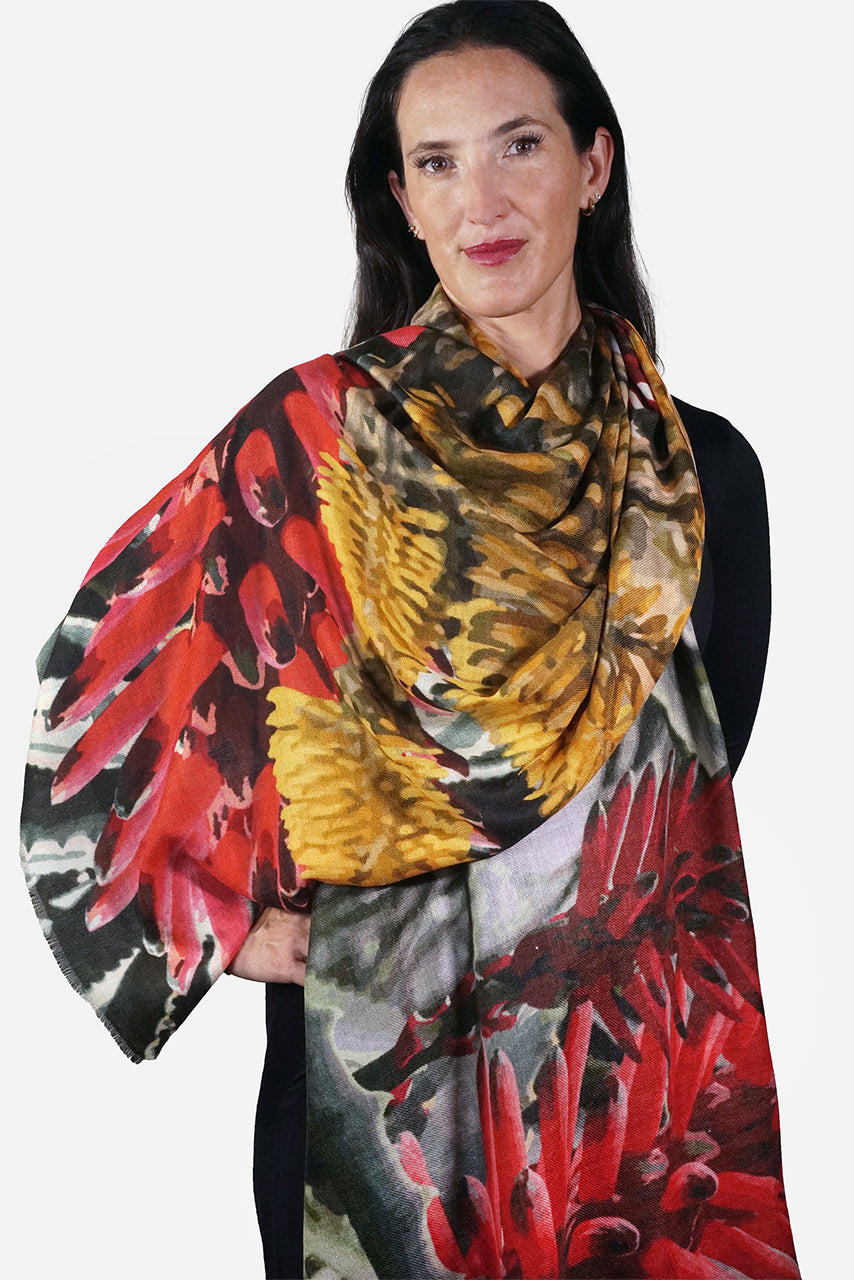 Merino Wool Scarf - Red Hot Pokers WREP-M