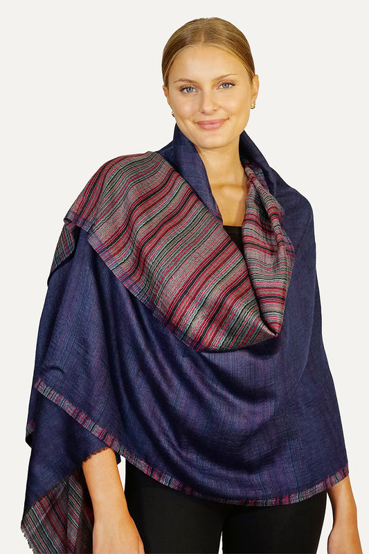 Merino Wool Woven Scarf Reverse - indigo - WWRE-I