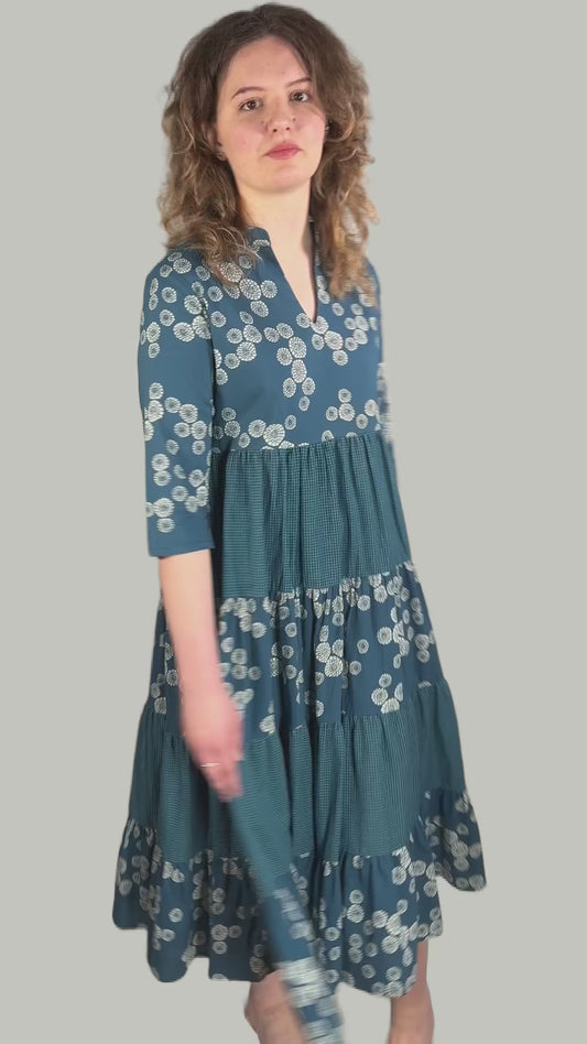 Cotton Balcony Bloom Check Dress -BBCD